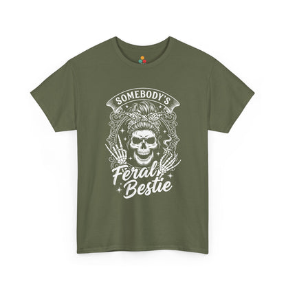 Somebody's Feral Bestie T-Shirt – Edgy Skeleton Messy Bun Graphic Tee | TEEZOCA 