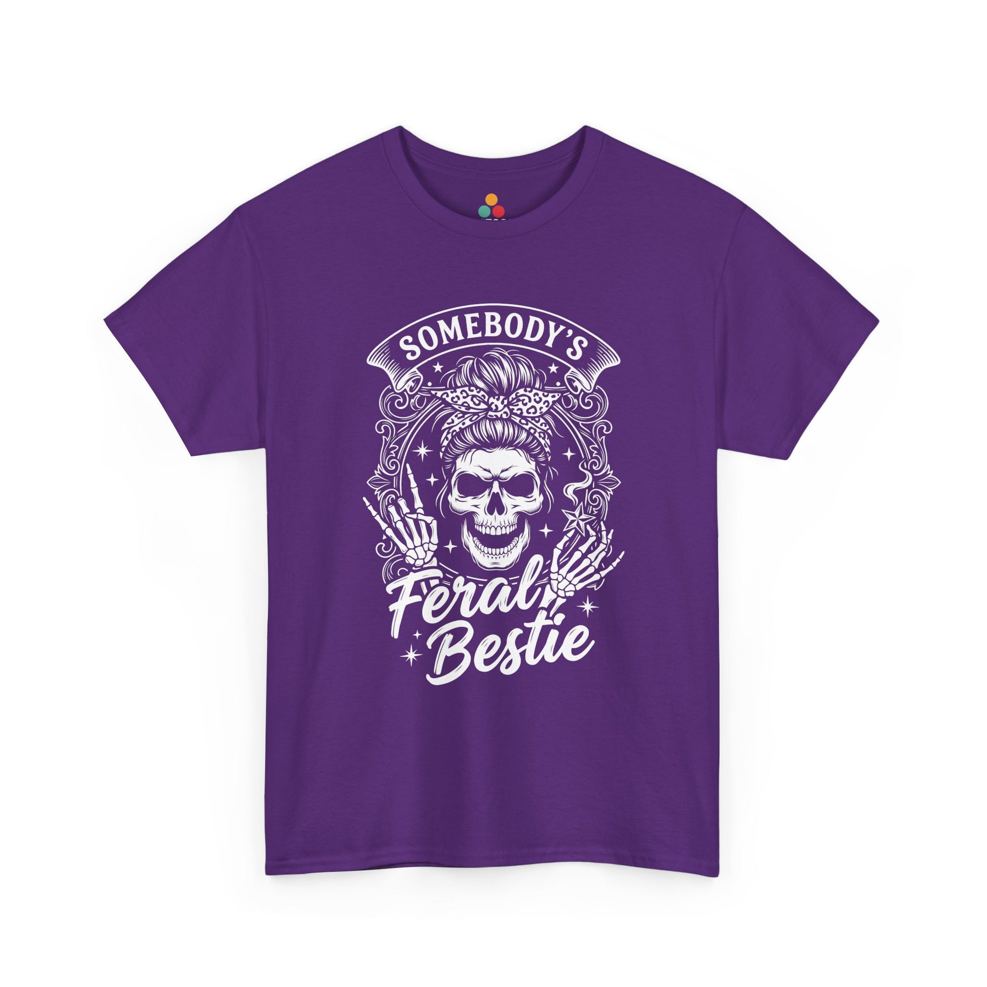 Somebody's Feral Bestie T-Shirt – Edgy Skeleton Messy Bun Graphic Tee | TEEZOCA 