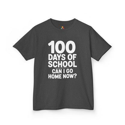 Flat lay of a gray TEEZOCA “100 Days Of School Can I Go Home Now?” Kids graphic t‑shirt.