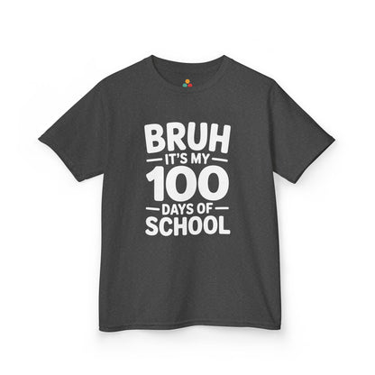 Flat lay of a gray TEEZOCA “Bruh It’s My 100 Days Of School” graphic Kids t‑shirt.