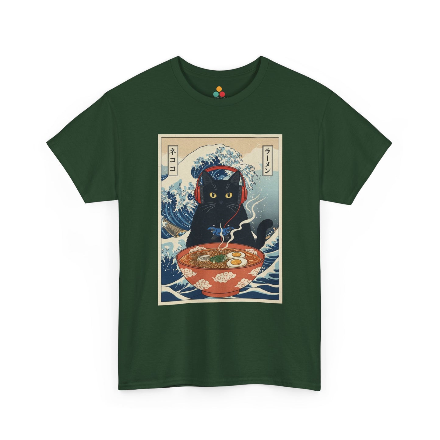 Gamer Cat Ramen Wave T-Shirt – Japanese Aesthetic Gaming Animals Graphic Tee | TEEZOCA 