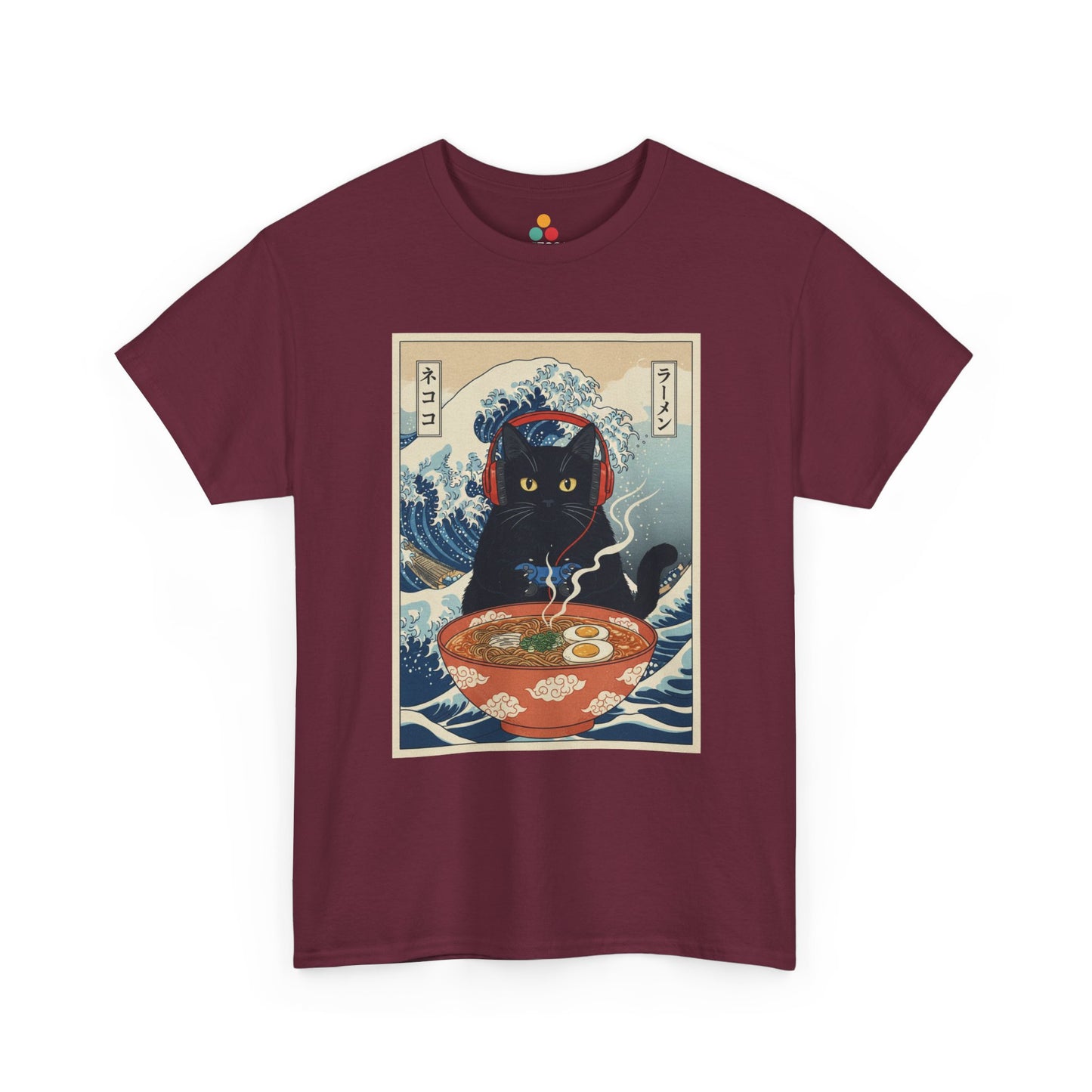 Gamer Cat Ramen Wave T-Shirt – Japanese Aesthetic Gaming Animals Graphic Tee | TEEZOCA 