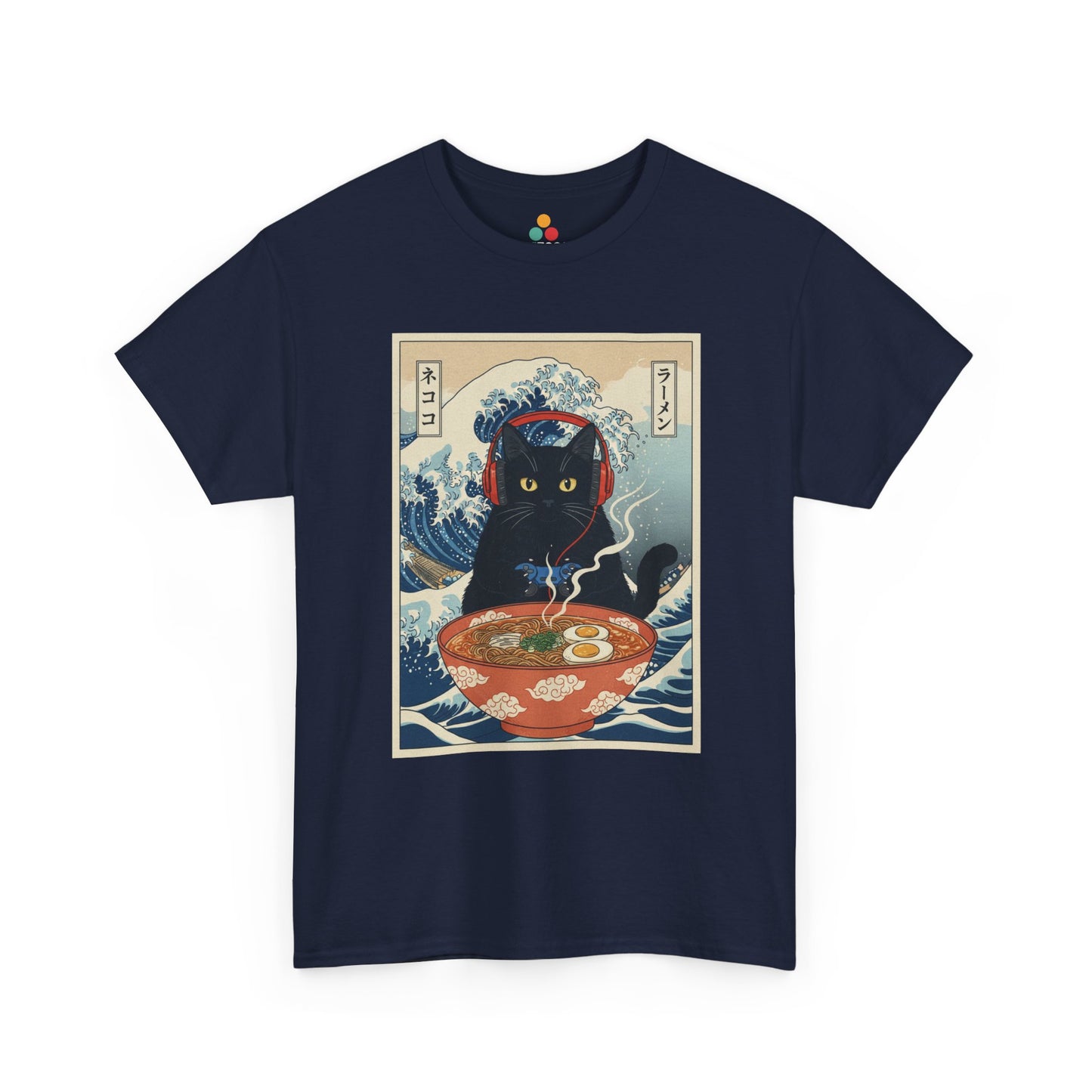 Gamer Cat Ramen Wave T-Shirt – Japanese Aesthetic Gaming Animals Graphic Tee | TEEZOCA 