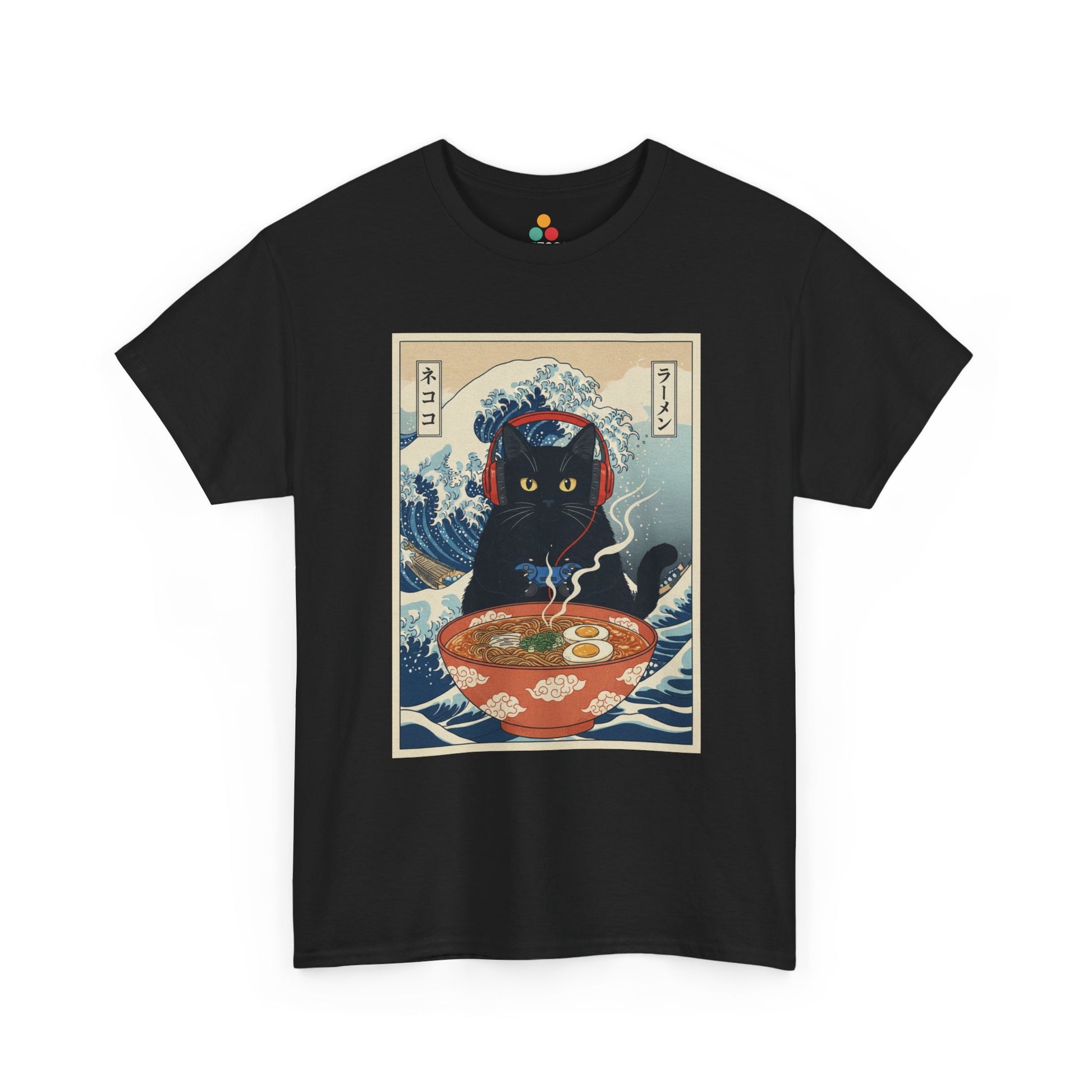 Gamer Cat Ramen Wave T-Shirt – Japanese Aesthetic Gaming Animals Graphic Tee | TEEZOCA 