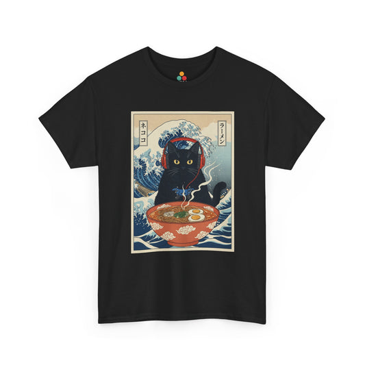 Gamer Cat Ramen Wave T-Shirt – Japanese Aesthetic Gaming Animals Graphic Tee | TEEZOCA 