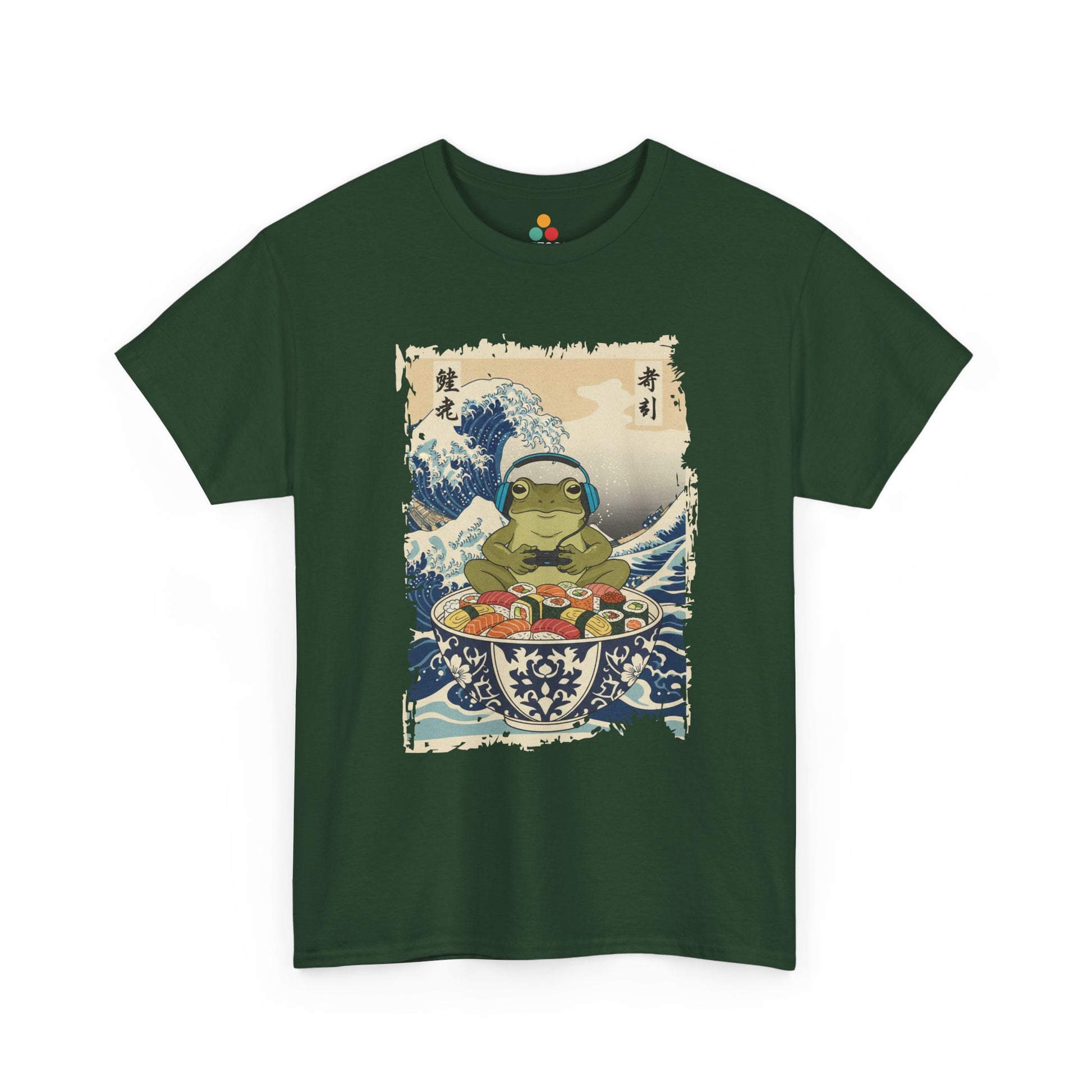 Gamer Frog Sushi Wave T-Shirt – Japanese Aesthetic Gaming Animals Graphic Tee | TEEZOCA 