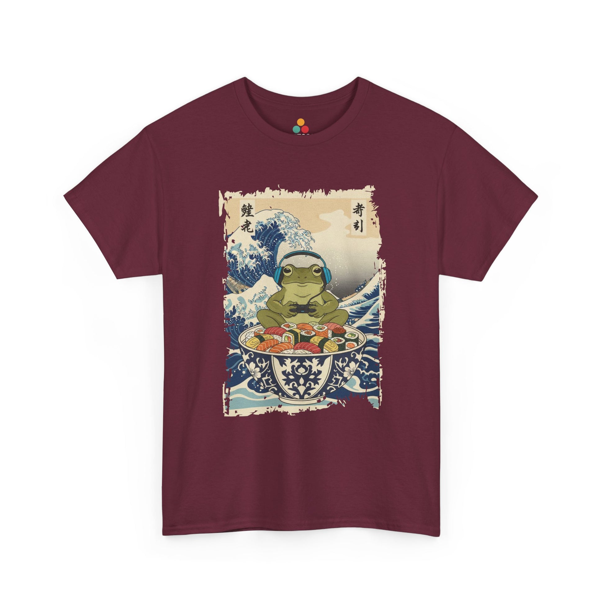 Gamer Frog Sushi Wave T-Shirt – Japanese Aesthetic Gaming Animals Graphic Tee | TEEZOCA 