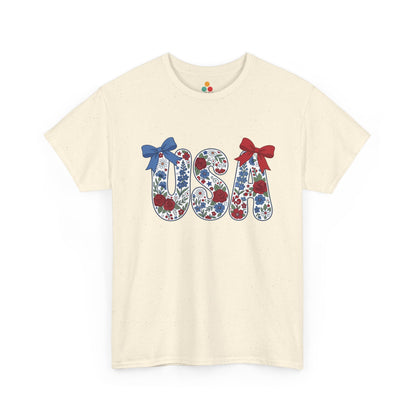 Floral Bow Wildflower USA cream ivory T-Shirt – Cute Patriotic Gift for Women | TEEZOCA 