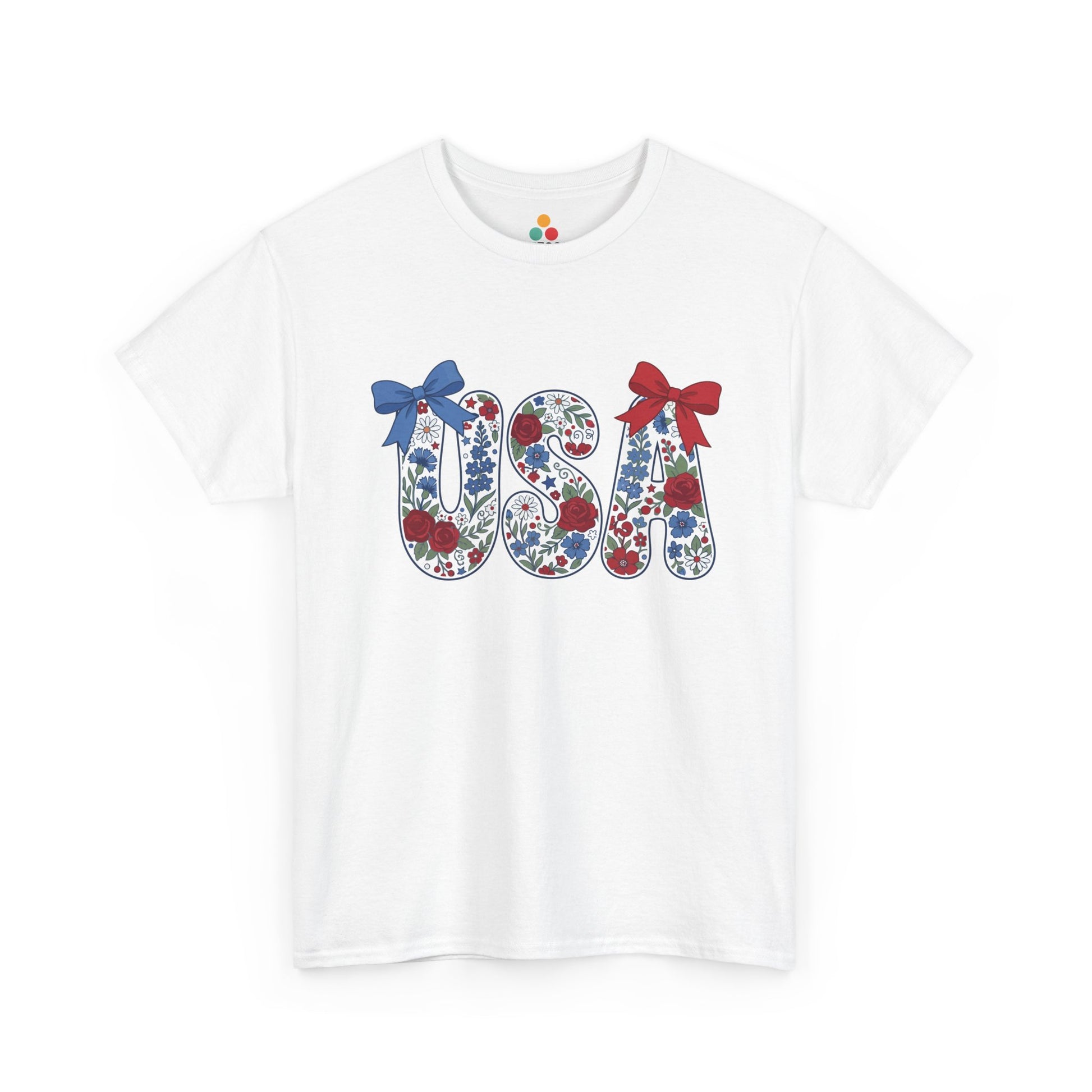 Floral Bow Wildflower USA white T-Shirt – Cute Patriotic Gift for Women | TEEZOCA 