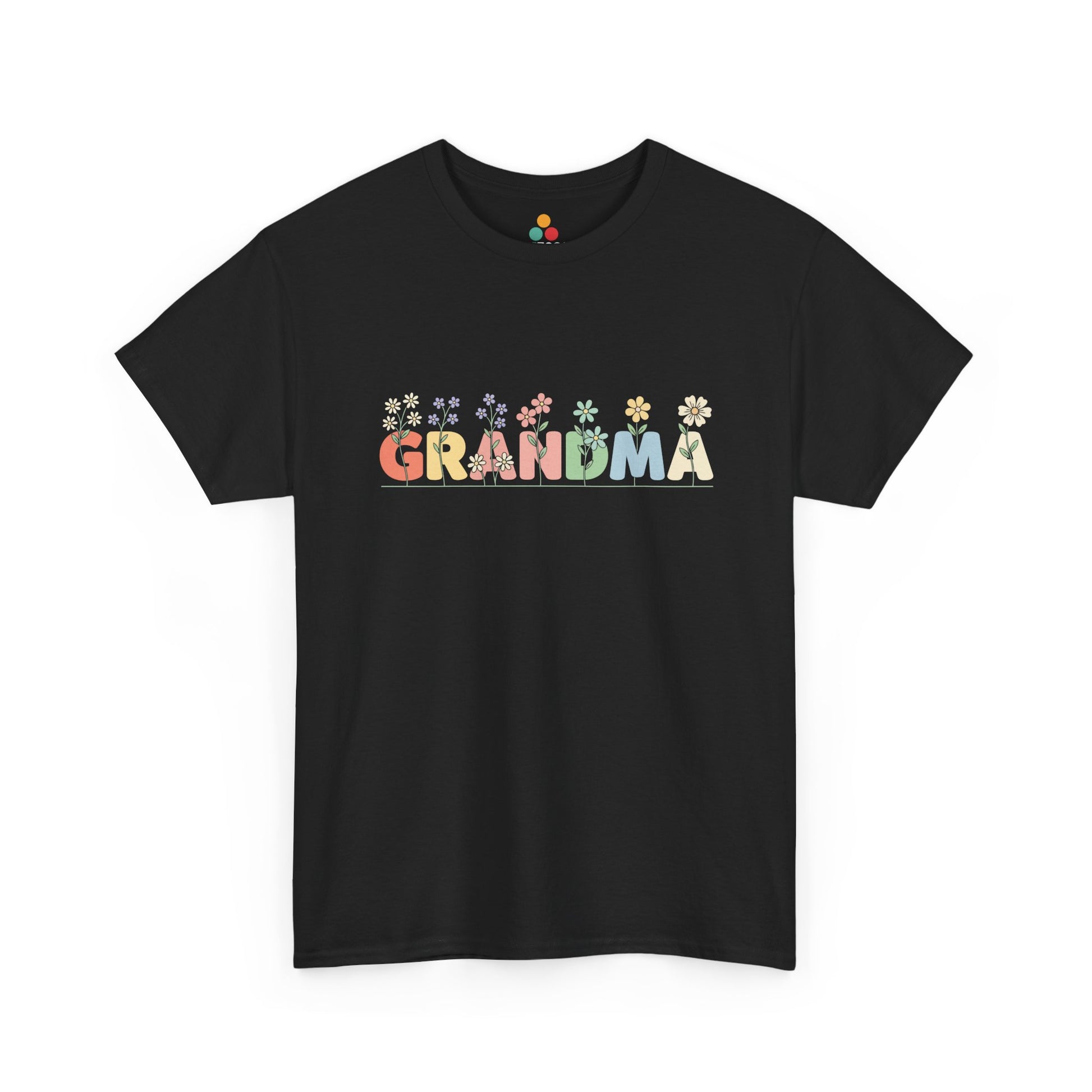 Floral Grandma Black T‑Shirt – Cute Flower Grandma Graphic Tee | TEEZOCA 