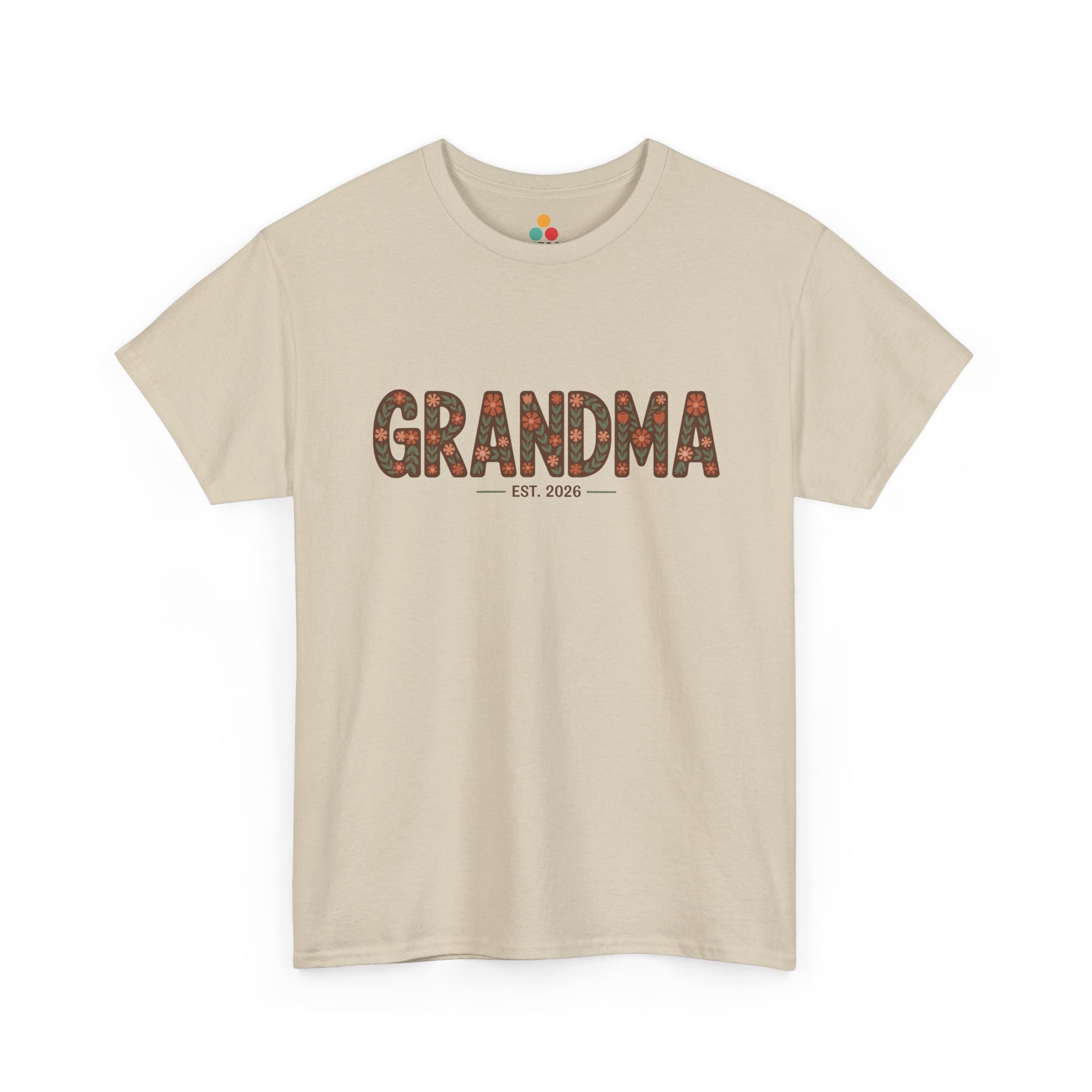Floral Grandma Est 2026 Sand Color T‑Shirt New Grandma Gift | TEEZOCA 