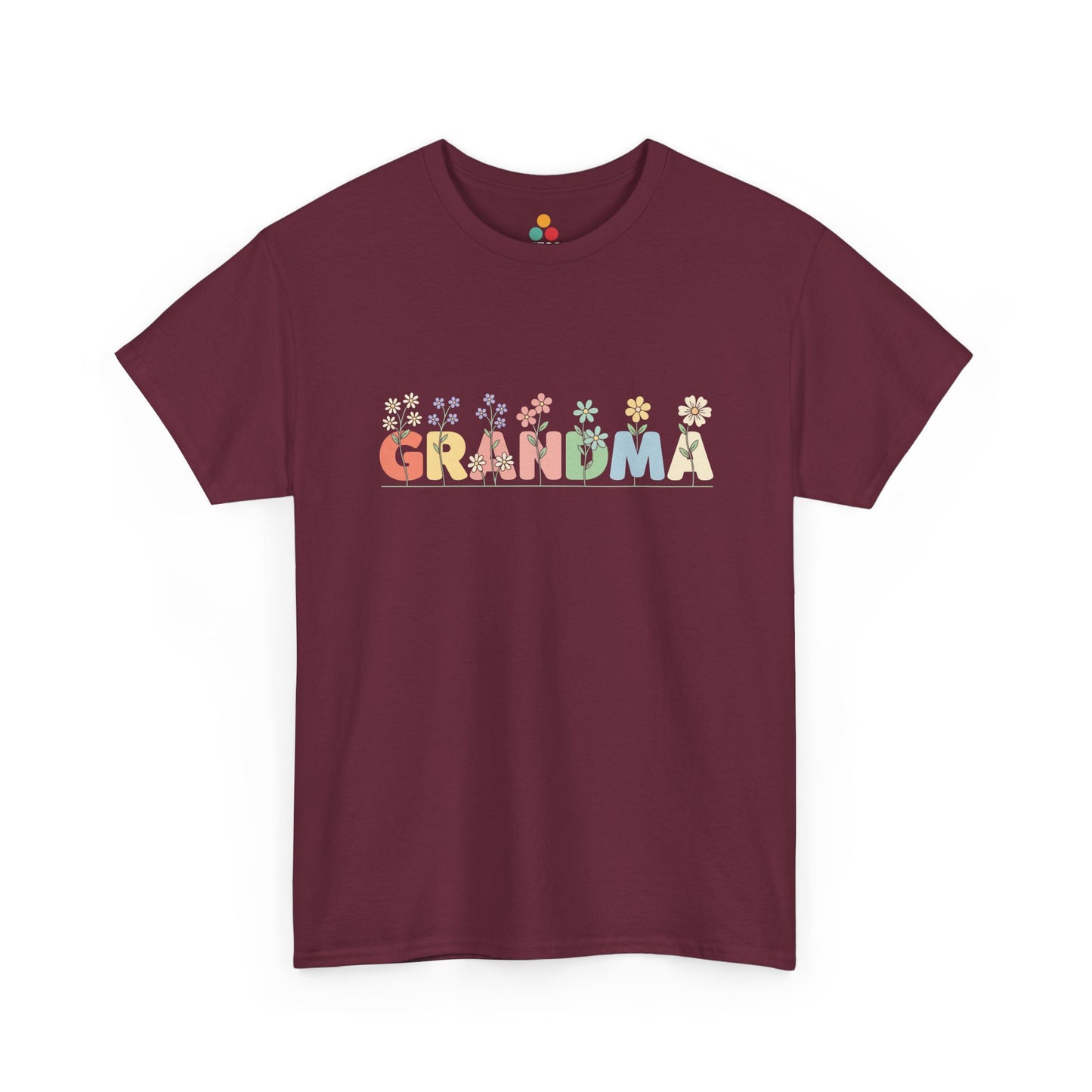 Floral Grandma Maroon T‑Shirt – Cute Flower Grandma Graphic Tee | TEEZOCA 