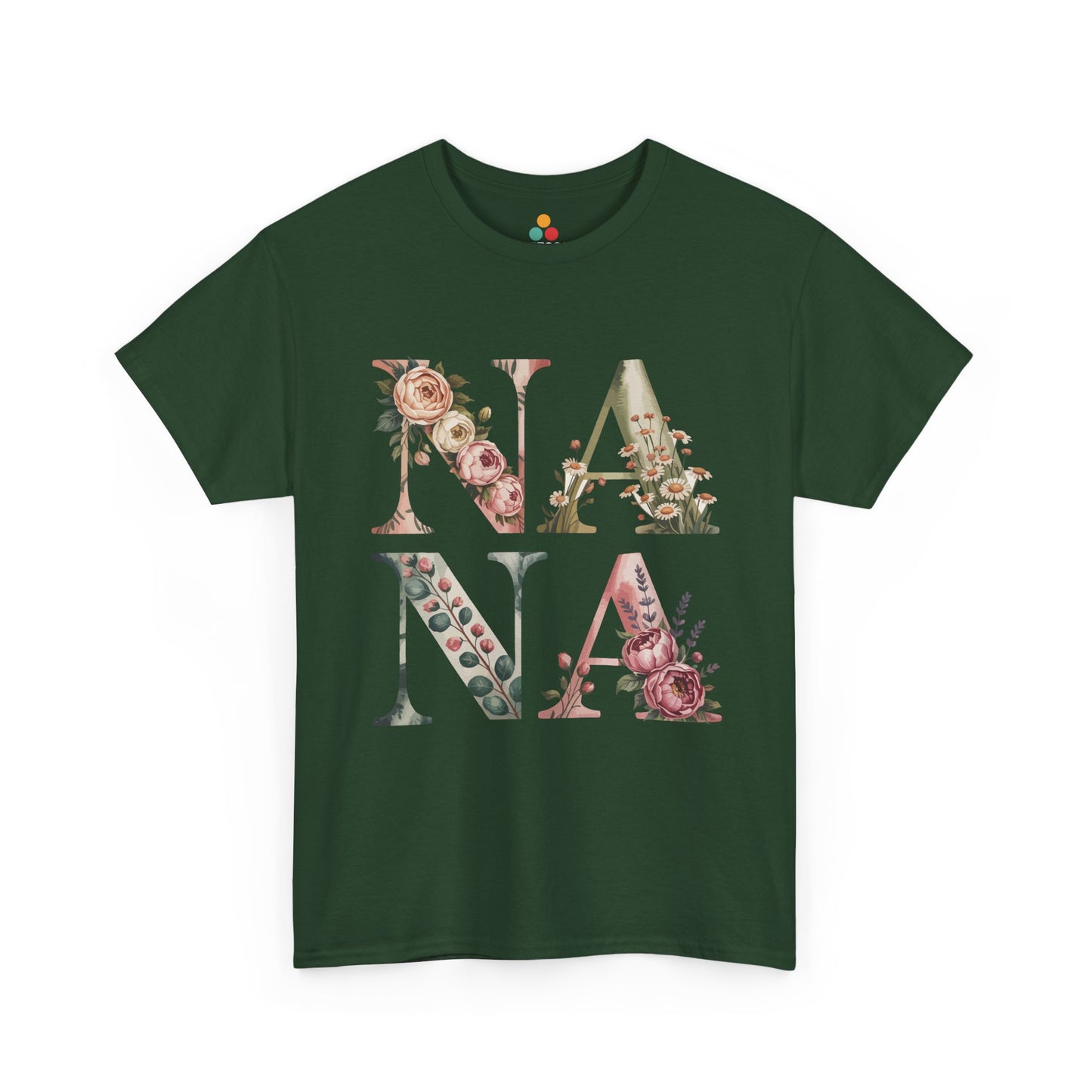 Floral Nana Forest Green T‑Shirt – Nana Flowers Graphic Tee | TEEZOCA 