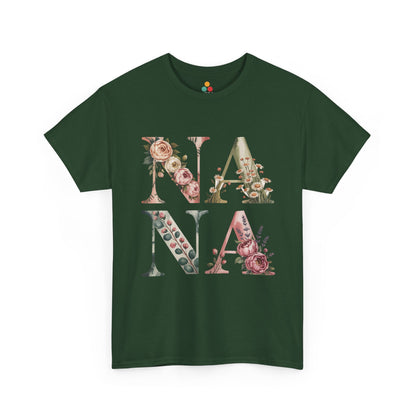 Floral Nana Forest Green T‑Shirt – Nana Flowers Graphic Tee | TEEZOCA 