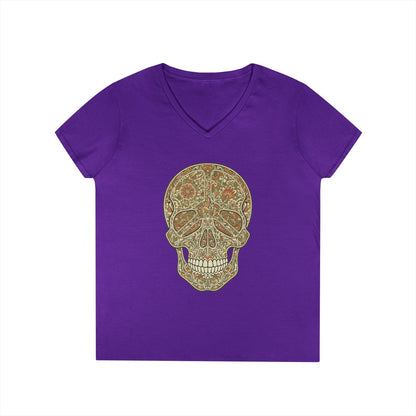 Floral Peace Skull Art V-Neck T-Shirt Retro Aesthetic Statement Tee | TEEZOCA 