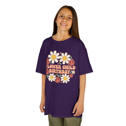 Flower Child Birthday Retro Groovy Unisex T-shirt | TEEZOCA hippie peace floral birthday Unisex T-shirt