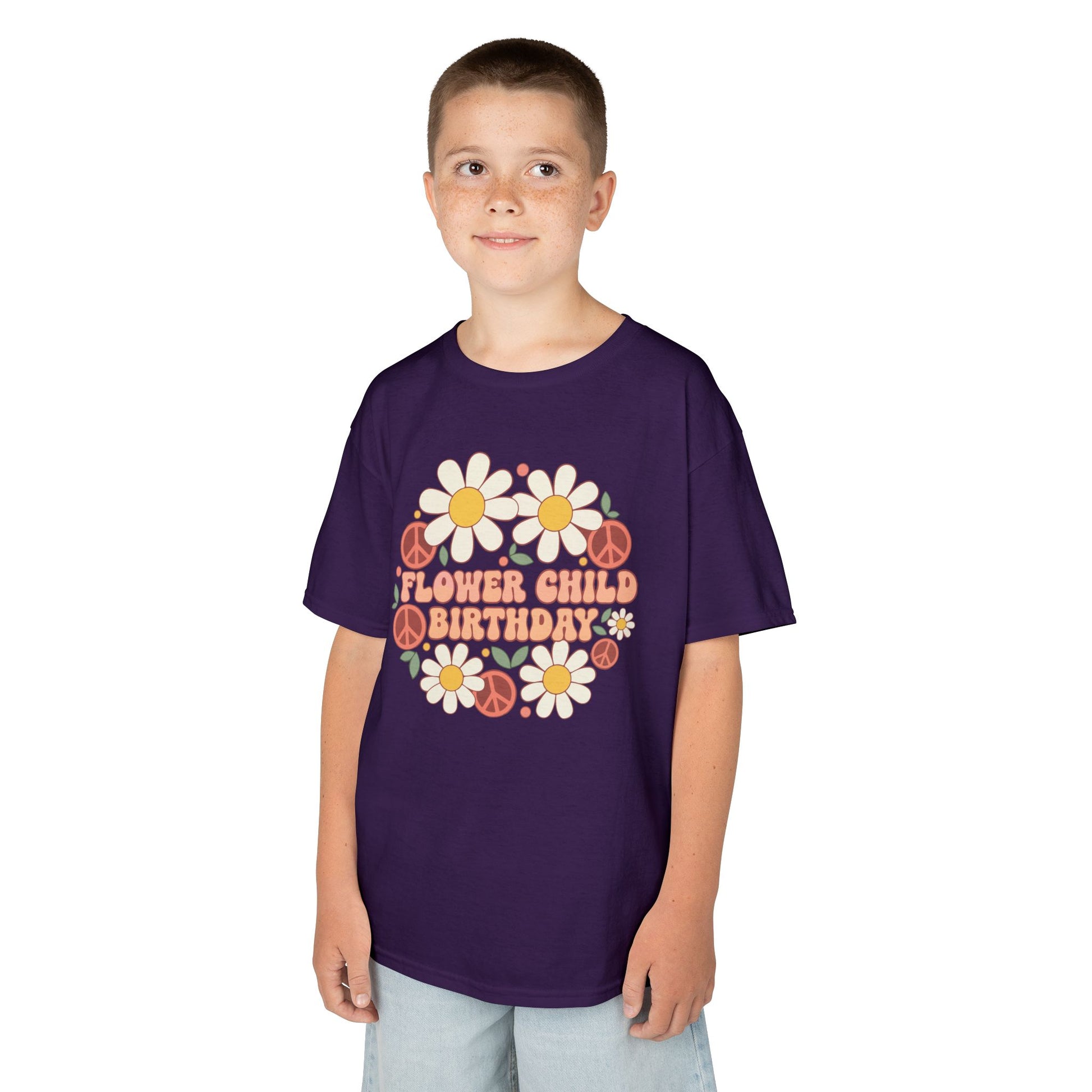 Flower Child Birthday Retro Groovy Unisex T-shirt | TEEZOCA retro daisy peace sign birthday graphic shirt