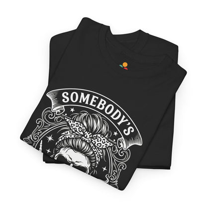 Somebody's Feral Bestie T-Shirt – Edgy Skeleton Messy Bun Graphic Tee | TEEZOCA 