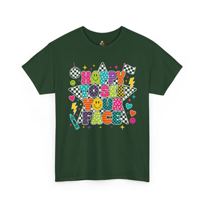 Forest green TEEZOCA Happy to See Your Face shirt, the kind of teacher tee found on Amazon and Etsy for back to school.
