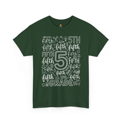 Forest green TEEZOCA fifth grade teacher shirt in bold typography, the kind of teacher tee found on Amazon and Etsy for back to school.
