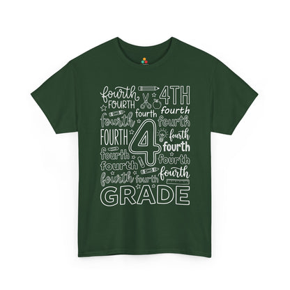 Forest green TEEZOCA fourth grade teacher shirt in bold typography, the kind of teacher tee found on Amazon and Etsy for back to school.
