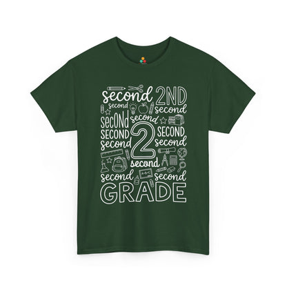 Forest green TEEZOCA second grade teacher shirt in bold typography, the kind of teacher tee found on Amazon and Etsy for back to school.
