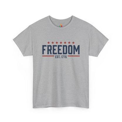 Freedom EST. 1776 Heather Grey T-Shirt – Patriotic Graphic Tee | TEEZOCA 