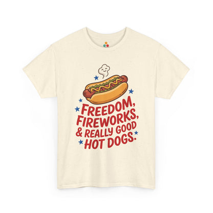 Freedom Fireworks Hot Dogs cream T-Shirt – Funny Patriotic Gift for Men and Women | TEEZOCA 