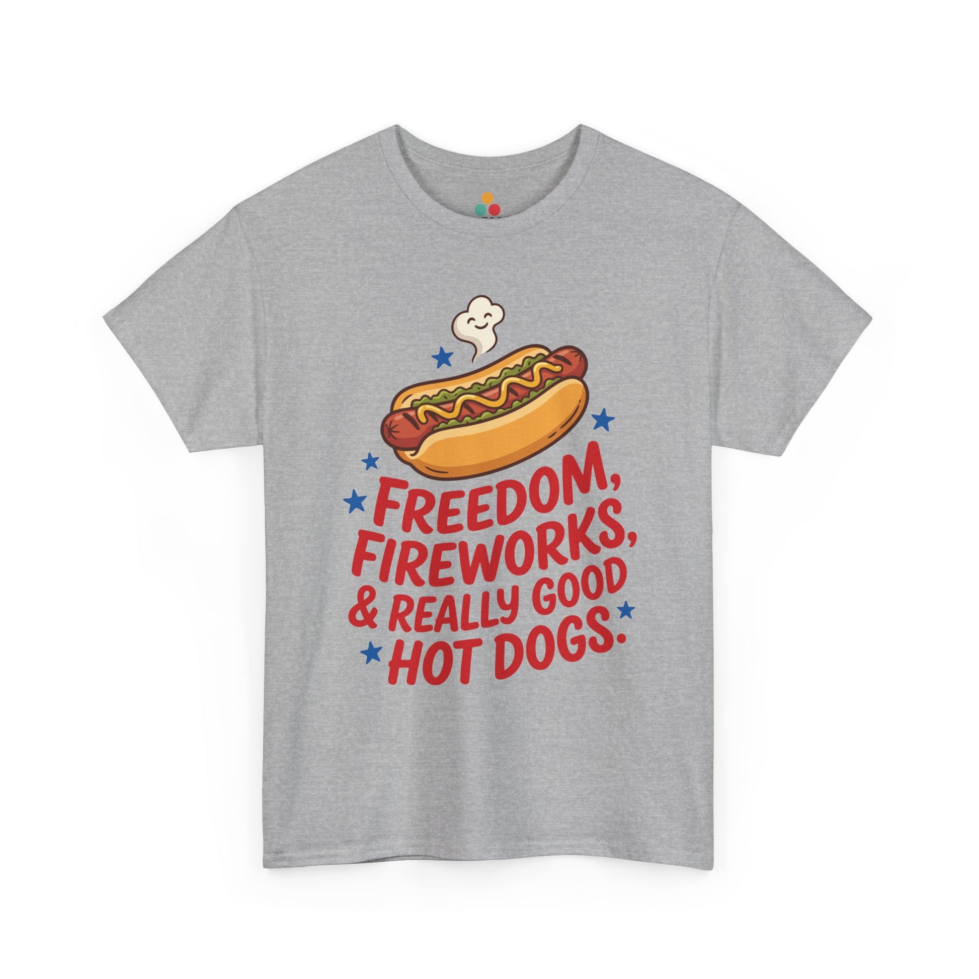 Freedom Fireworks Hot Dogs heather grey T-Shirt – Funny Patriotic Gift for Men and Women | TEEZOCA 