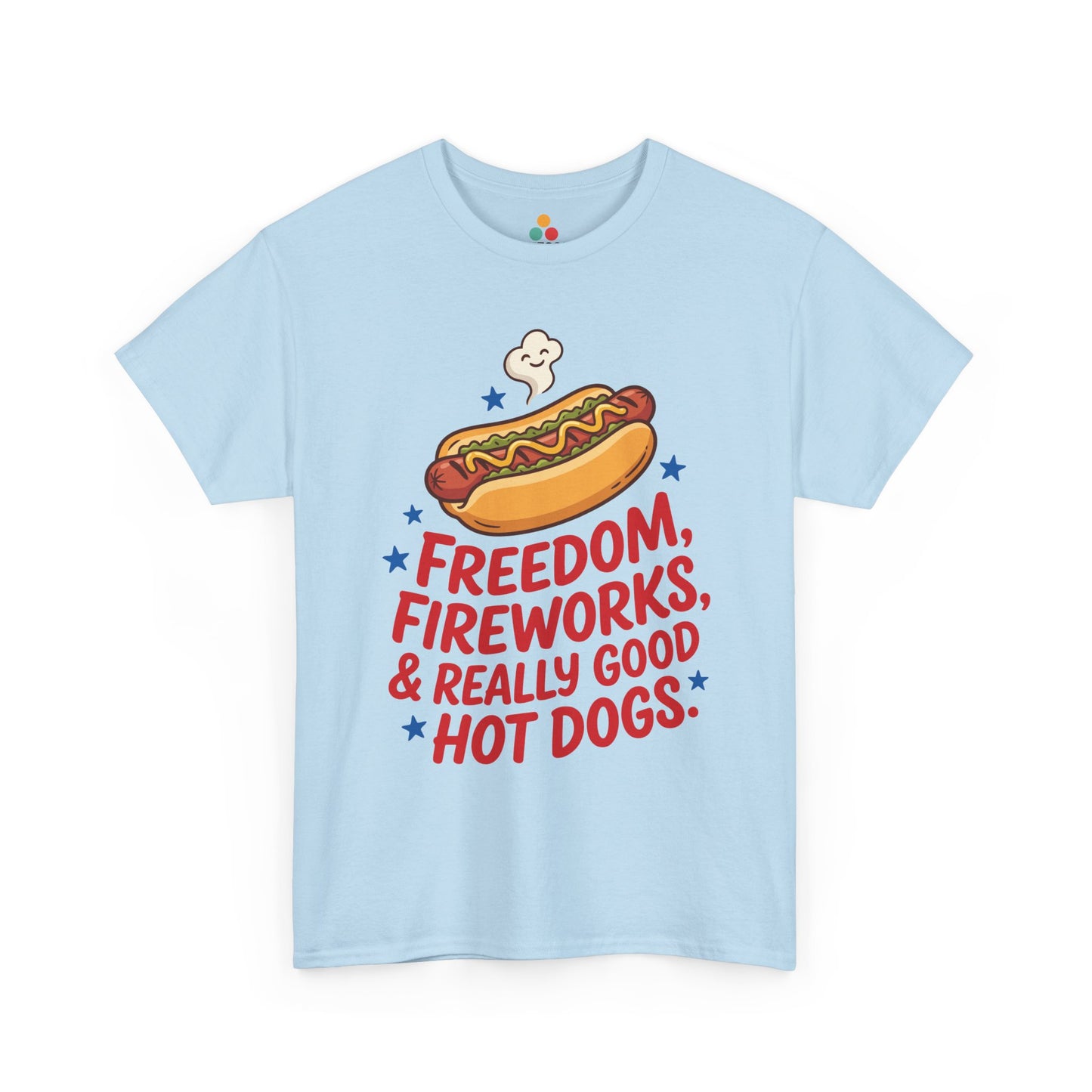 Freedom Fireworks Hot Dogs light blue T-Shirt – Funny Patriotic Gift for Men and Women | TEEZOCA 