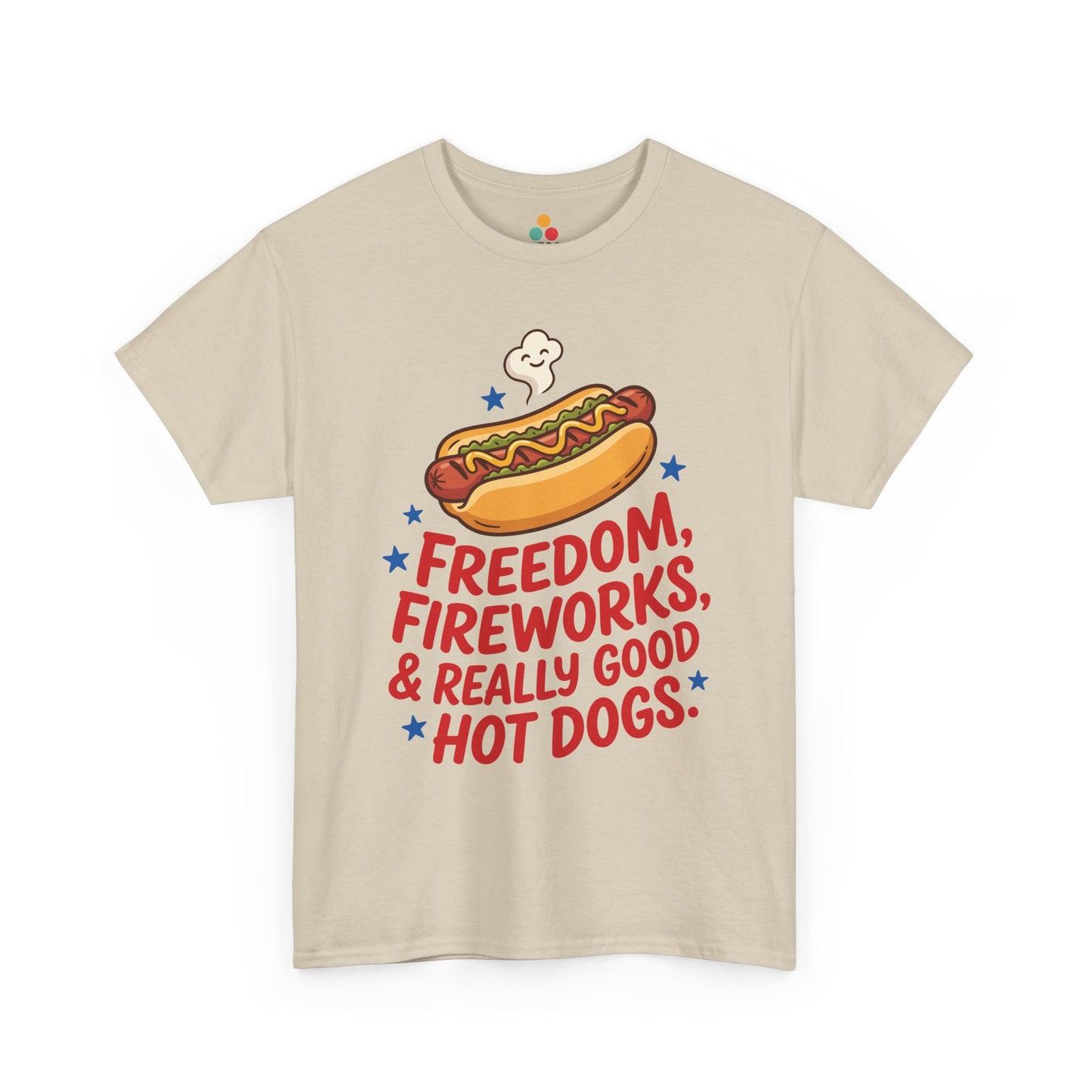 Freedom Fireworks Hot Dogs oatmeal beige T-Shirt – Funny Patriotic Gift for Men and Women | TEEZOCA 