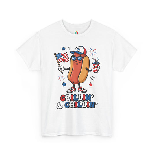 Funny 4th of July Shirt Grillin and Chillin Hot Dog T-shirt Gift | TEEZOCA 