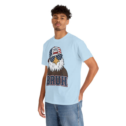 Funny 4th of July Shirt, Merica Eagle Bruh Unisex T-shirt | TEEZOCA Unisex T-shirt with a funny 4th of July shirt design featuring a bald eagle in flag sunglasses and a Merica cap.

