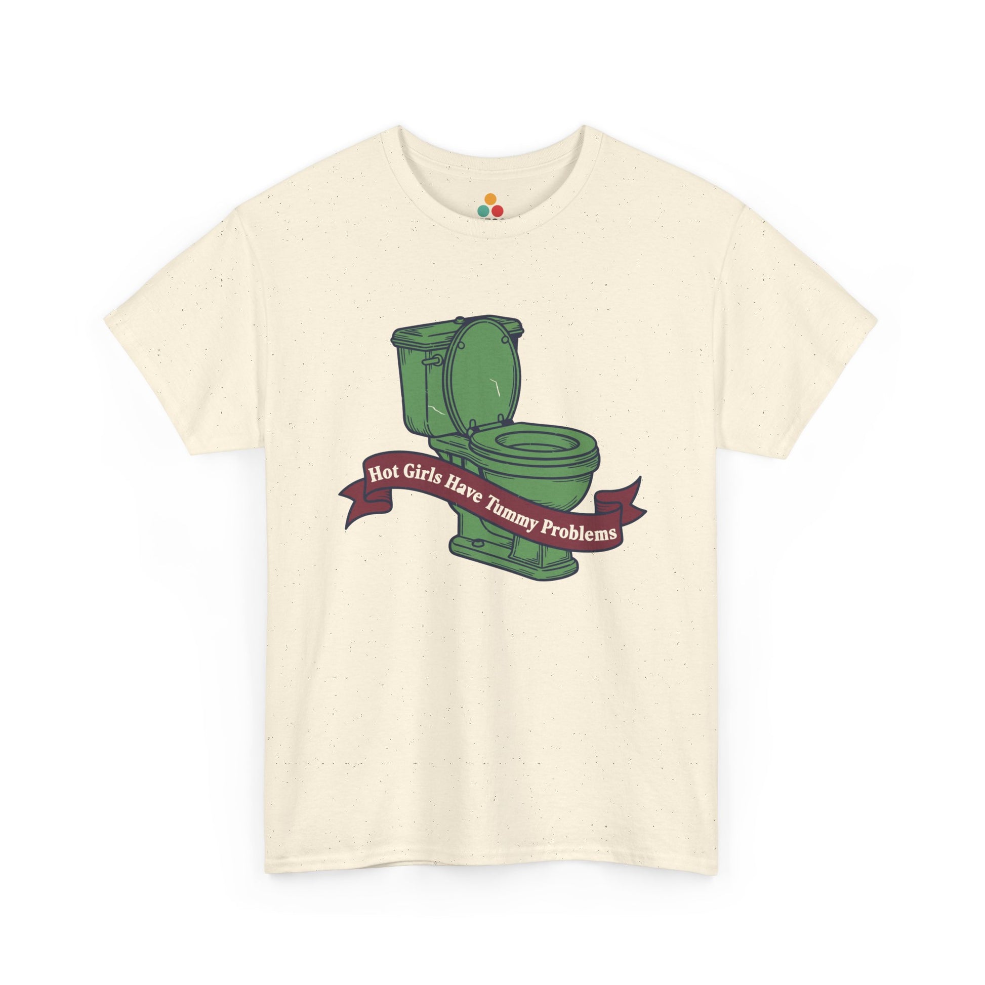 Funny Green Toilet Graphic T-Shirt - "Hot Girls Have Tummy Problems" Relatable Meme Tee | TEEZOCA 