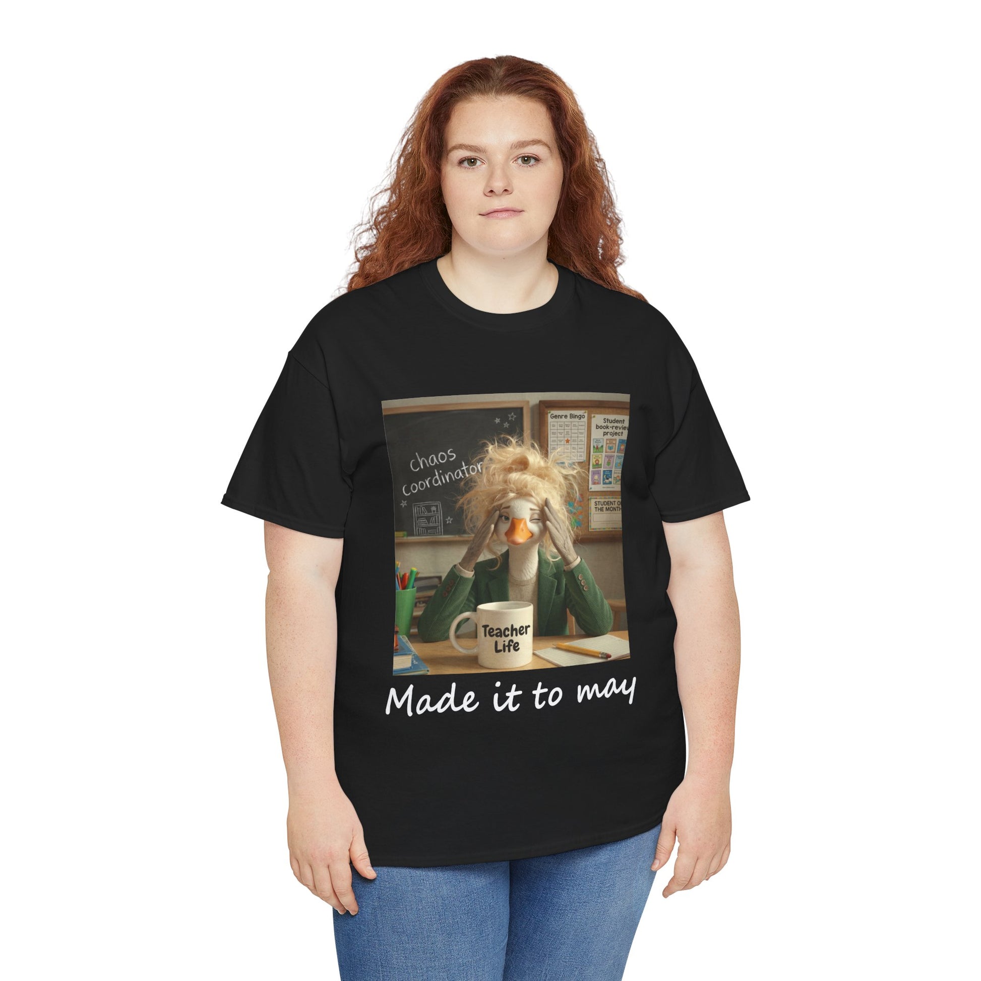 Funny Made It to May Teacher Goose Girls Meme Last Day of School Teacher Appreciation Gift black tee T-Shirt | TEEZOCA  girl model