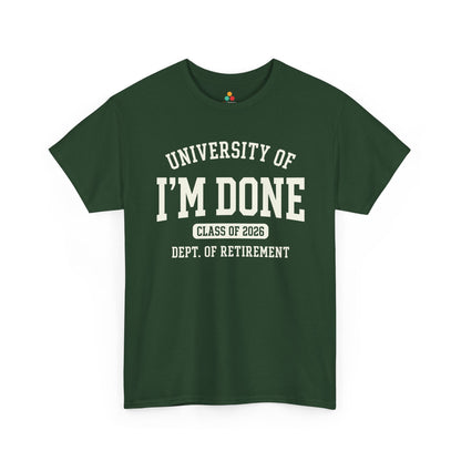 Funny TEEZOCA t-shirt made as a retirement gift for colleague with varsity lettering and Dept. of Retirement graphic.
