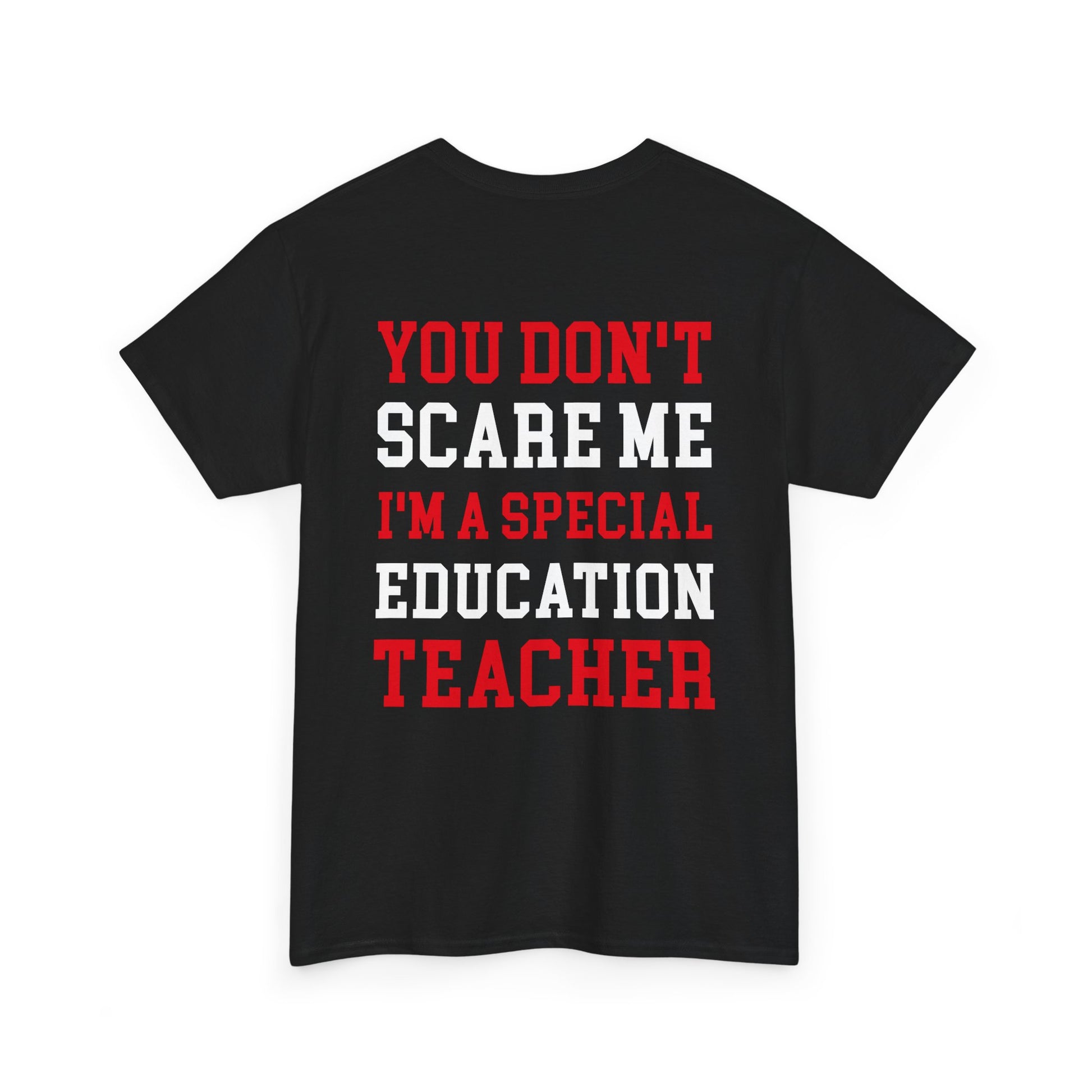 Funny You Don’t Scare Me I’m a Special Education Teacher 2 Sides Front Back Black Back View T-Shirt Gift TEEZOCA