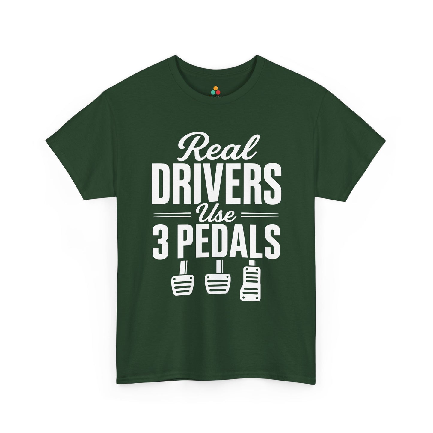 Funny car t shirt by TEEZOCA with bold 3 pedals message for manual transmission loyalists.

