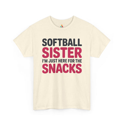 Funny softball t shirts design from TEEZOCA featuring Softball Sister text and here for the snacks shirt humor.
