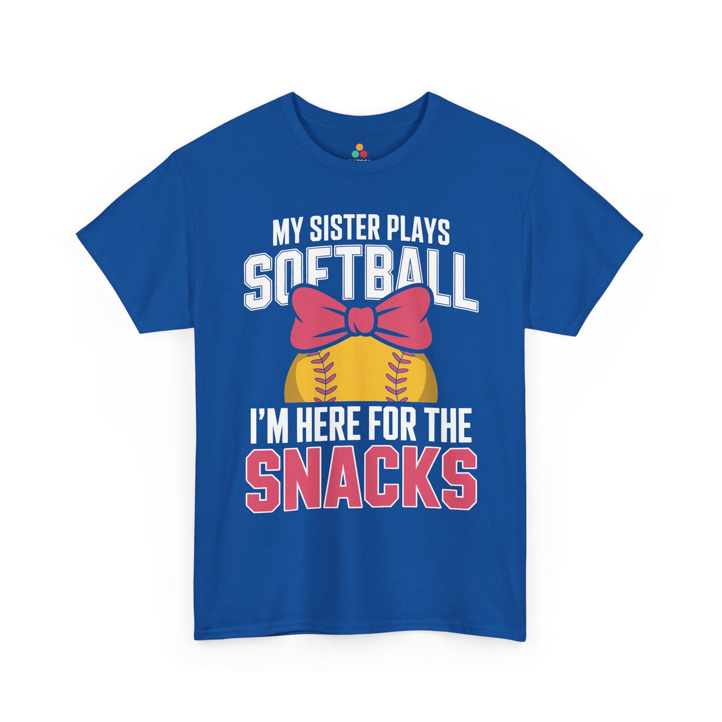 Funny softball t shirts design from TEEZOCA featuring varsity text, pink bow, yellow softball, and sister joke.
