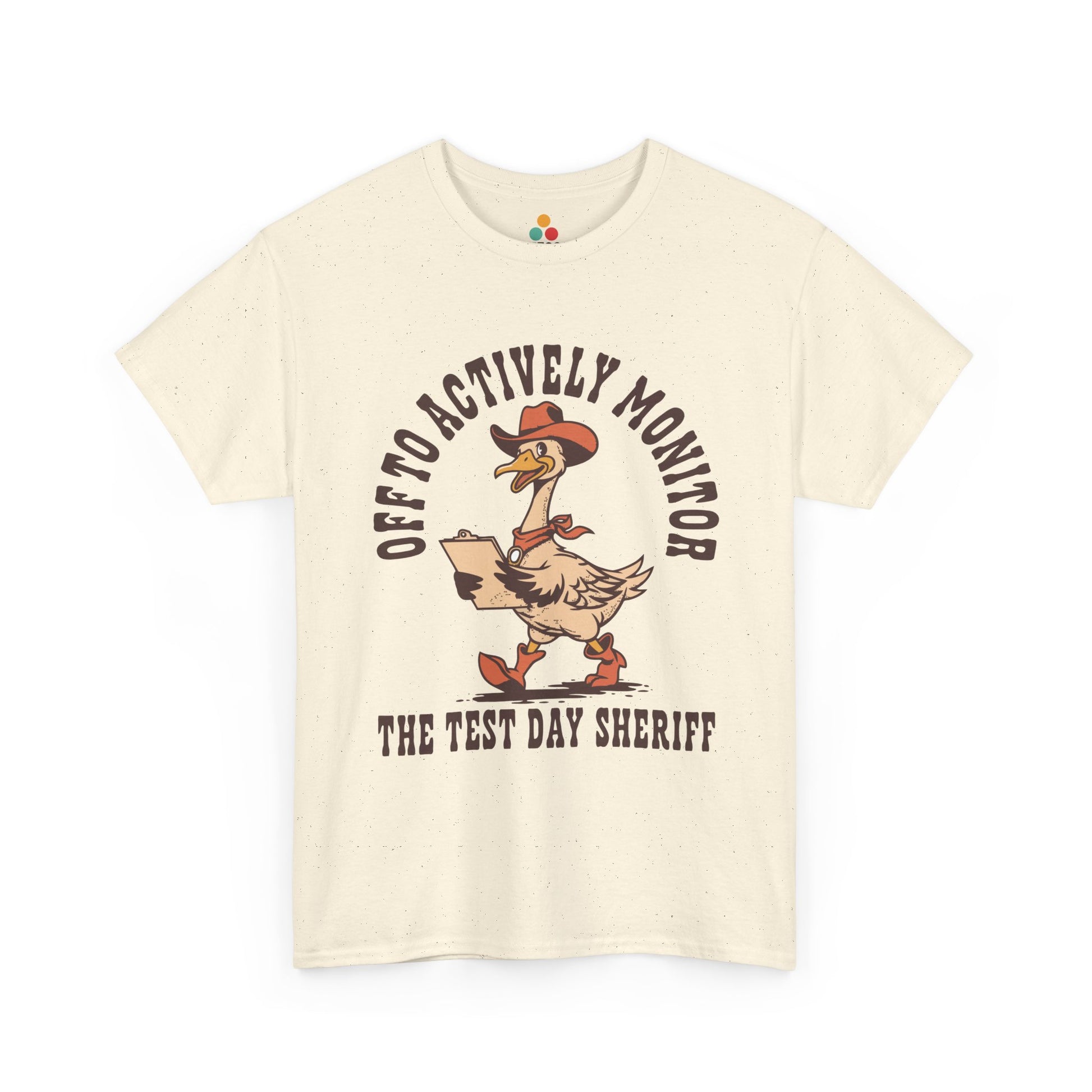Funny teacher shirt by TEEZOCA with a western goose sheriff design for standardized testing and classroom monitoring days.
