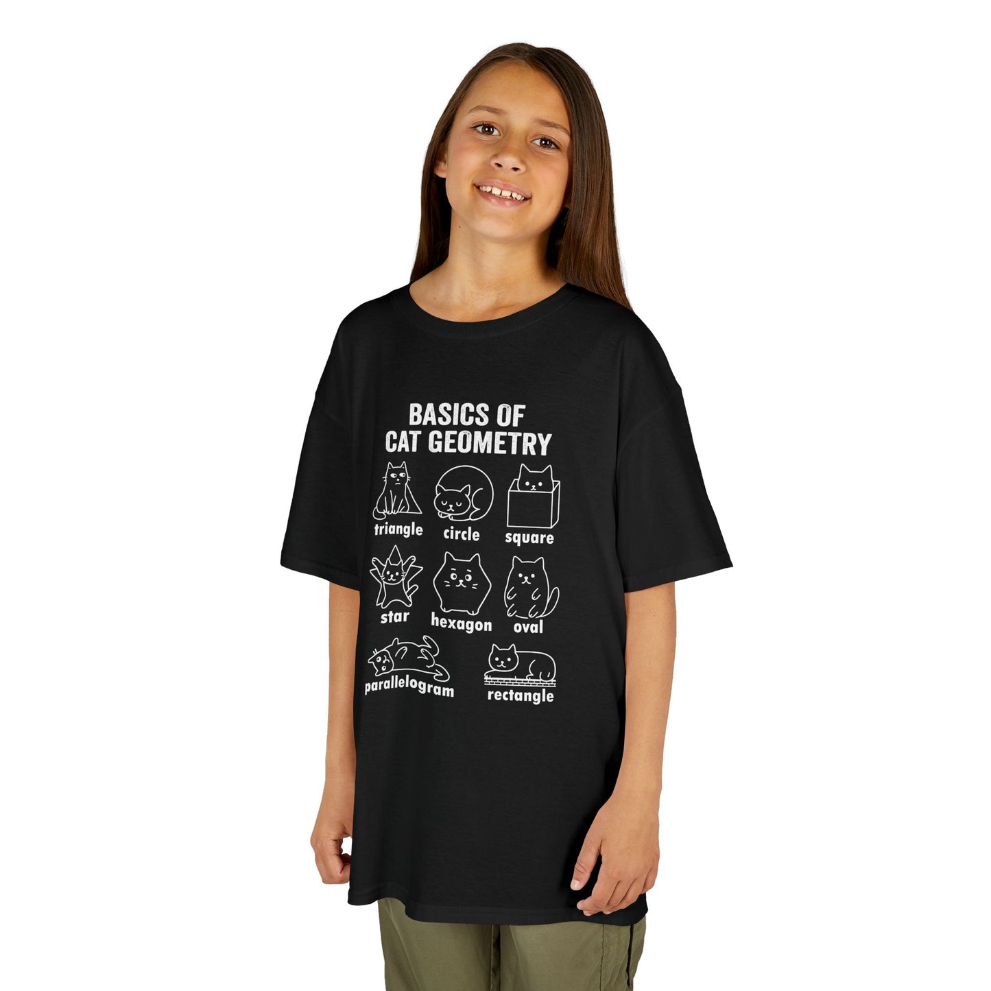 Basics of Cat Geometry Kids T-Shirt – Funny Math Cat Tee for Students | TEEZOCA 
