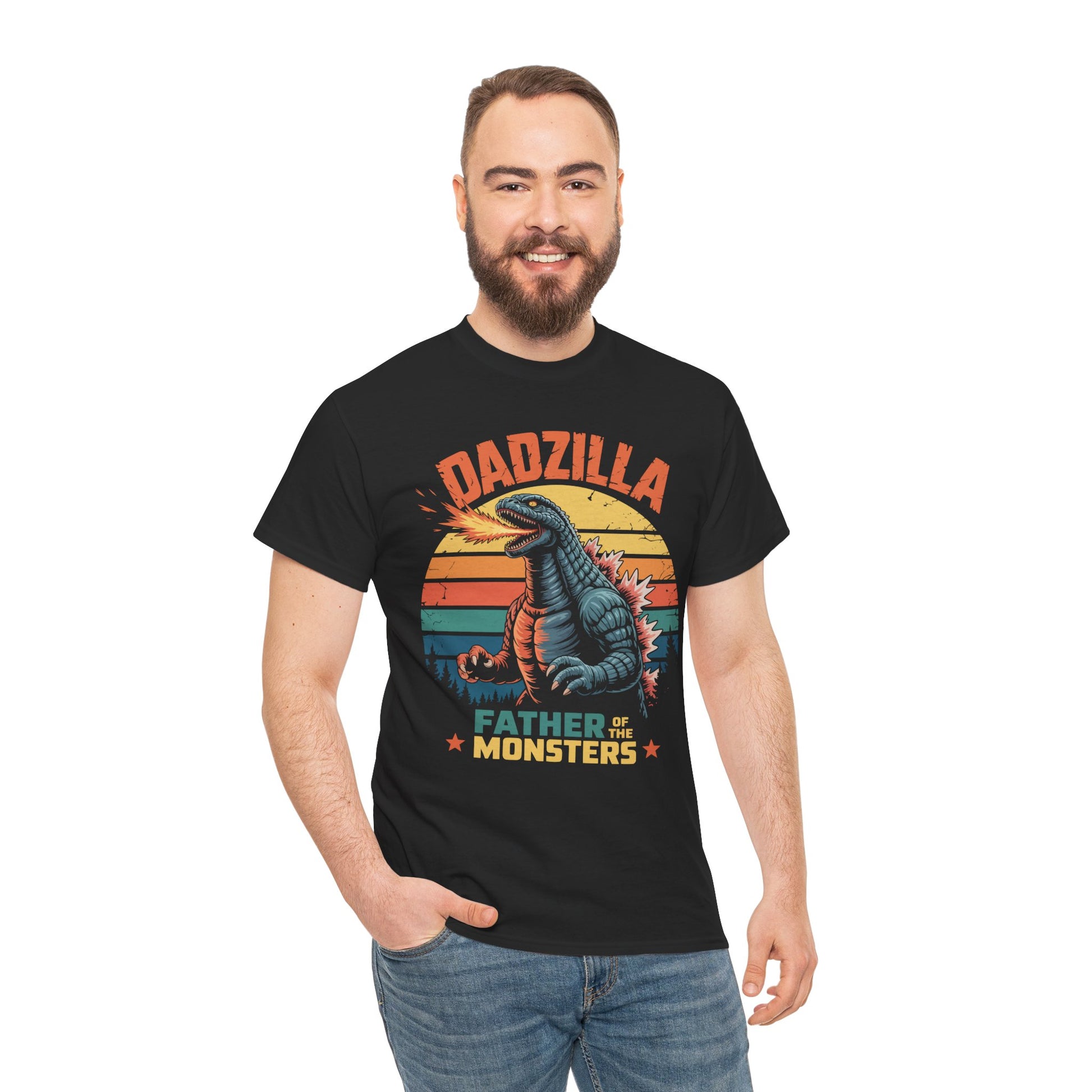 Godzilla Dadzilla Father of the Monsters Unisex T-shirt | TEEZOCA vintage sunset Dadzilla design Unisex T-shirt
