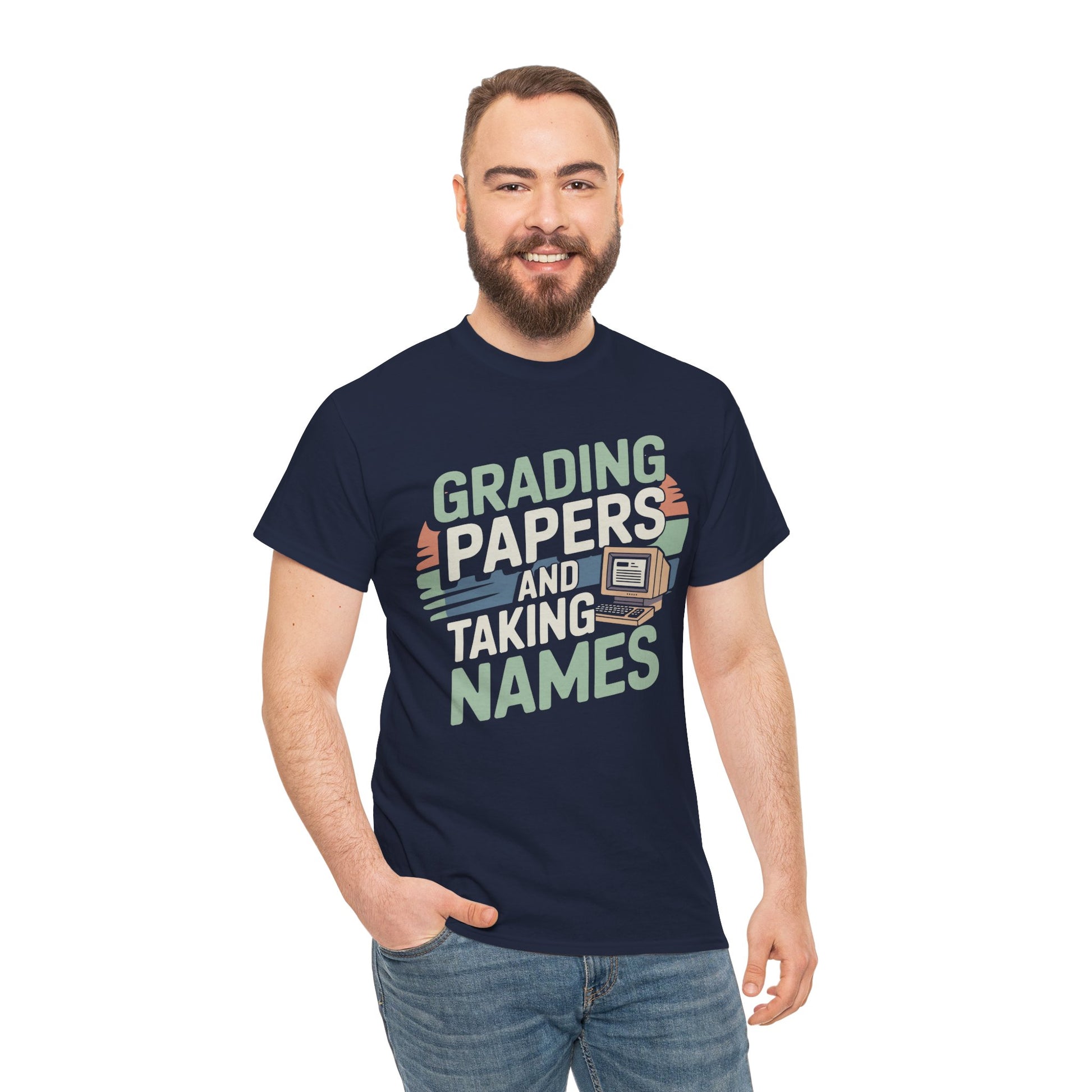 Grading Papers and Taking Names Unisex T-shirt Teacher Humor | TEEZOCA educator humor Unisex T-shirt bold classroom slogan
