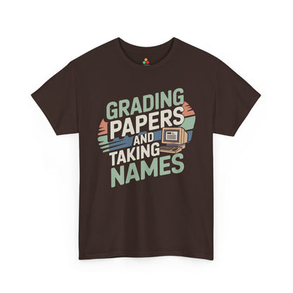Grading Papers and Taking Names Unisex T-shirt Teacher Humor | TEEZOCA teacher appreciation Unisex T-shirt with bold typography