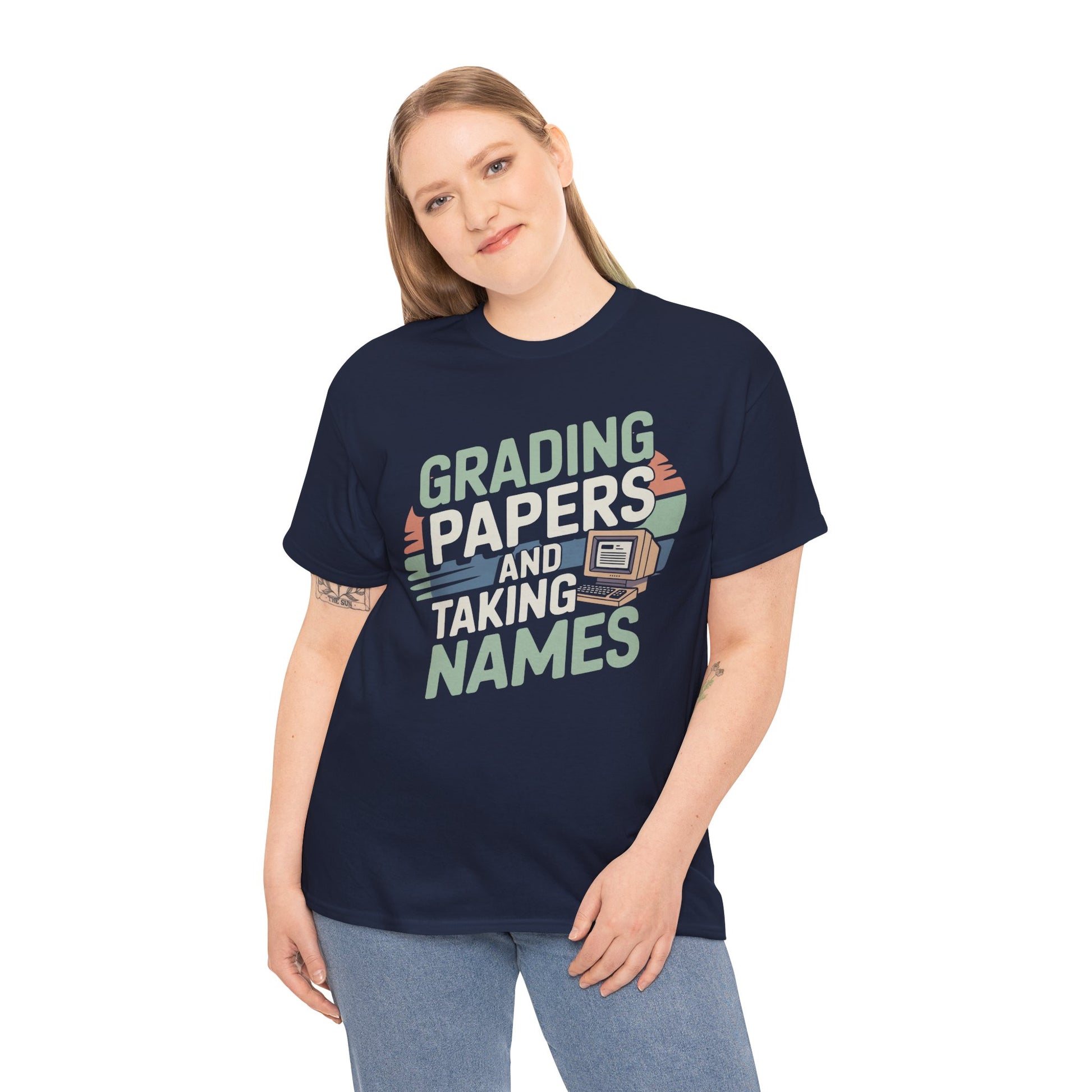 Grading Papers and Taking Names Unisex T-shirt Teacher Humor | TEEZOCA teacher life graphic Unisex T-shirt vintage style print