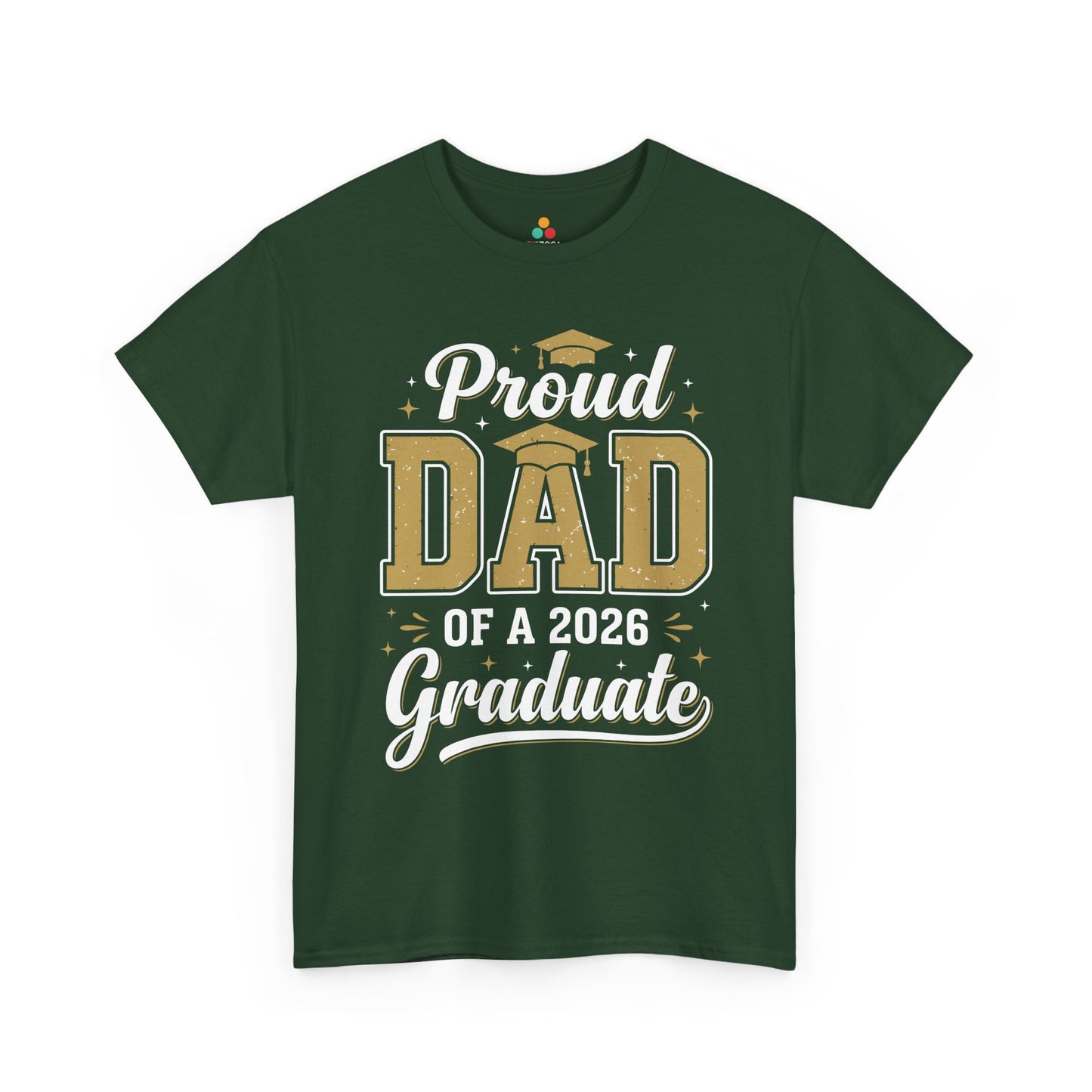 Graduation family shirts design by TEEZOCA with Proud Dad Graduate text, cap graphic, and Class of 2026 celebration style.
