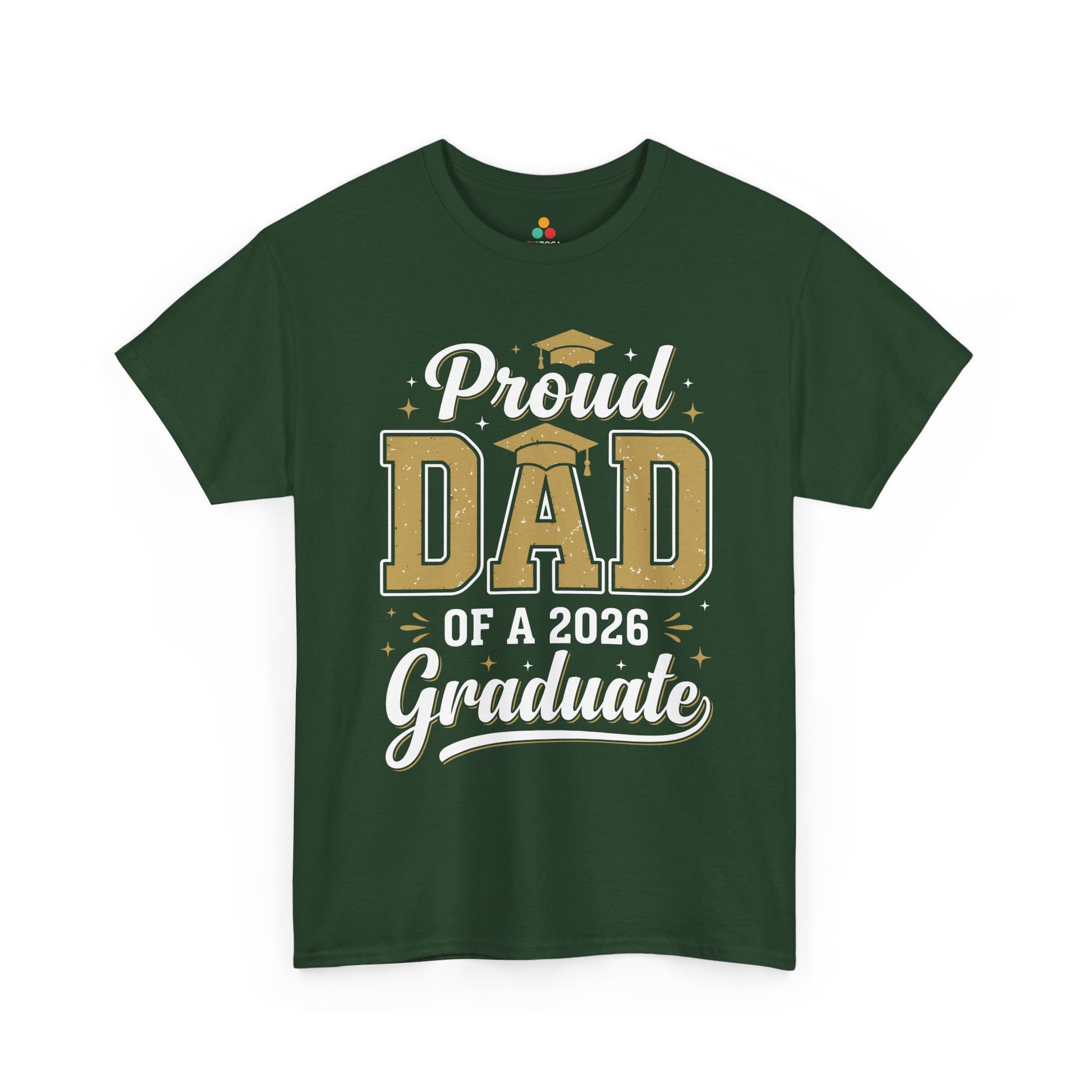 Graduation family shirts design by TEEZOCA with Proud Dad Graduate text, cap graphic, and Class of 2026 celebration style.
