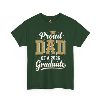Graduation family shirts design by TEEZOCA with Proud Dad Graduate text, cap graphic, and Class of 2026 celebration style.
