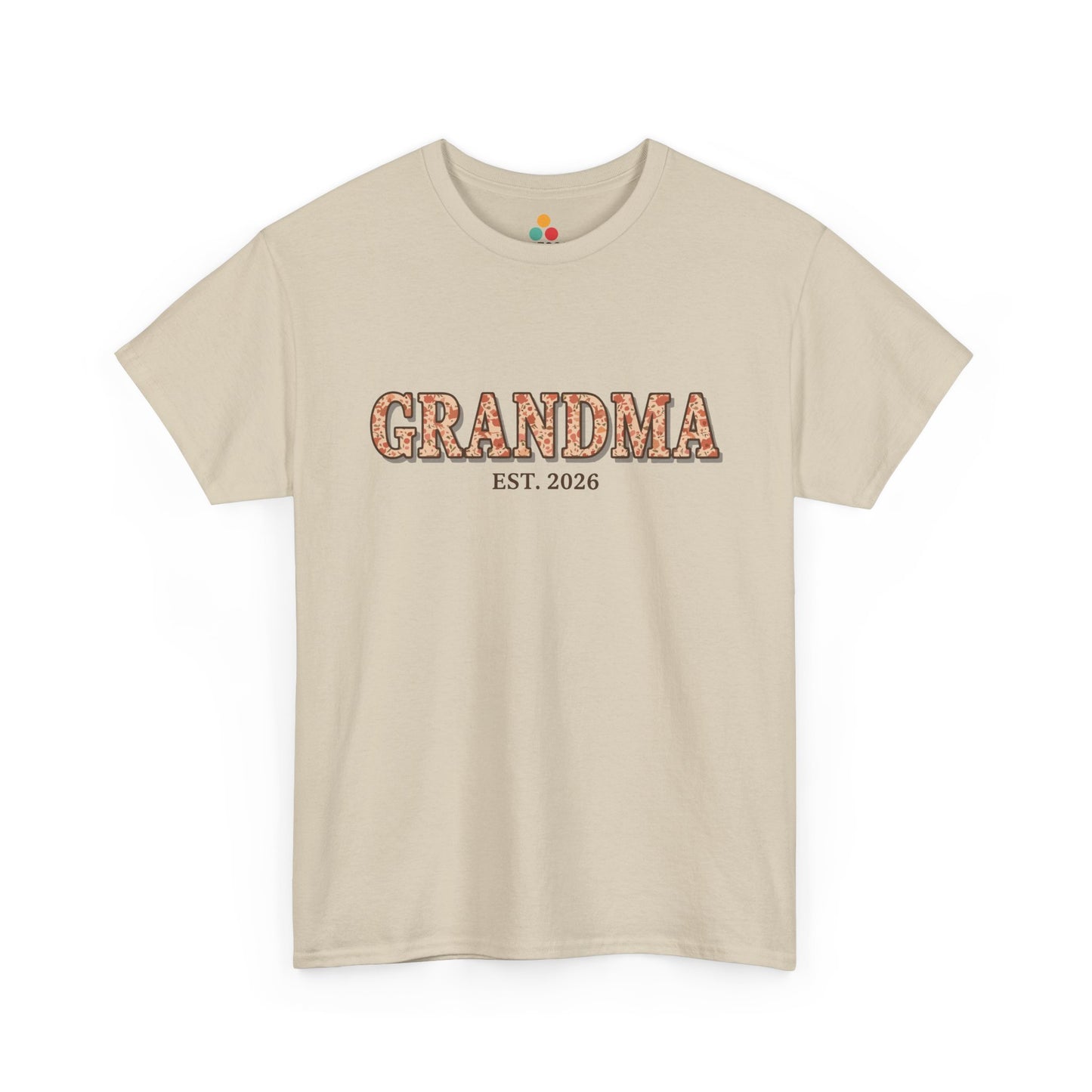 Grandma Est 2026 Sand T-Shirt – Retro Floral New Grandmother Gift | TEEZOCA 